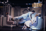 Actors Madeline Kahn & Kevin Kline in a scene fr. the Broadway musical "On the Twentieth Century." (New York)