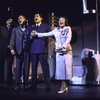 Actors (L-R) Dean Dittman, George Coe, John Cullum & Imogene Coca in a scene fr. the Broadway musical "On the Twentieth Century." (New York)