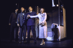 Actors (L-R) Dean Dittman, George Coe, John Cullum & Imogene Coca in a scene fr. the Broadway musical "On the Twentieth Century." (New York)