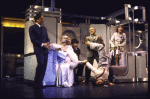 Actors John Cullum, Madeline Kahn, Dean Dittman, George Coe, Kevin Kline (on floor) & Imogene Coca in a scene fr. the Broadway musical "On the Twentieth Century." (New York)