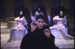 Actors (L-R) Cynthia Meryl, Jeanie Bowers (rear), Raul Julia & Kim Criswell in a scene fr. the Broadway musical "Nine." (New York)