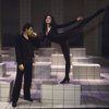 Actors Shelly Burch & Raul Julia in a scene fr. the Broadway musical "Nine." (New York)