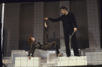 Actors Anita Morris & Raul Julia in a scene fr. the Broadway musical "Nine." (New York)