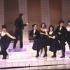 Actors (L-R) Camille Saviola, Raul Julia, Rita Rehn, Jeanie Bowers, Louise Edeiken, Cynthia Meryl & Kim Criswell in a scene fr. the Broadway musical "Nine." (New York)