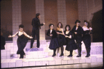 Actors (L-R) Camille Saviola, Raul Julia, Rita Rehn, Jeanie Bowers, Louise Edeiken, Cynthia Meryl & Kim Criswell in a scene fr. the Broadway musical "Nine." (New York)
