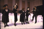 Actors (L-R) Linda Kerns, Dee Etta Rowe, Alaina Warren Zachary, Lulu Downs & Raul Julia in a scene fr. the Broadway musical "Nine." (New York)