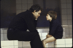 Actors (L-R) Raul Julia & Cameron Johann in a scene fr. the Broadway musical "Nine." (New York)