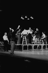 New York City Ballet production of "Square Dance" with George Balanchine conducting musicians in rehearsal, choreography by George Balanchine (New York)