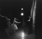 New York City Ballet production of "Scotch Symphony" with George Balanchine rehearsing Melissa Hayden before curtain, choreography by George Balanchine (New York)