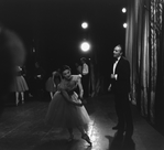 New York City Ballet production of "Scotch Symphony" with George Balanchine rehearsing Melissa Hayden before curtain, choreography by George Balanchine (New York)