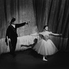 New York City Ballet production of "Scotch Symphony" with Jacques d'Amboise and Melissa Hayden in front of curtain, choreography by George Balanchine (New York)