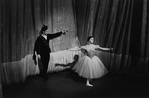 New York City Ballet production of "Scotch Symphony" with Jacques d'Amboise and Melissa Hayden in front of curtain, choreography by George Balanchine (New York)