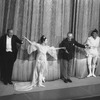 New York City Ballet production of "Bugaku" Edward Villella and Allegra Kent take a bow with George Balanchine and conductor Robert Irving in front of curtain, choreography by George Balanchine (New York)