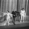 New York City Ballet production of "Bugaku" Edward Villella and Allegra Kent take a bow with George Balanchine in front of curtain, choreography by George Balanchine (New York)