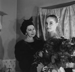 New York City Ballet dancer Suzanne Farrell is congratulated in her dressing room by Dame Alicia Markova after the premiere of "Arcade", choreography by John Taras (New York)