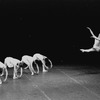 New York City Ballet production of "Concerto Barocco" Suzanne Farrell leaps in front of line of girls, choreography by George Balanchine (New York)
