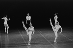 New York City Ballet production of "Movements for Piano and Orchestra" with Jacques d'Amboise and Suzanne Farrell, high kicks by Gloria Govrin and Patricia Neary, choreography by George Balanchine (New York)