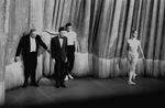 New York City Ballet production of "Movements for Piano and Orchestra" with Jacques d'Amboise and Suzanne Farrell taking a bow in front of the curtain with conductor Robert Irving and pianist Gordon Boelzner, choreography by George Balanchine (New York)