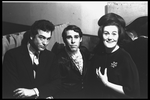 New York City Ballet dancer Anthony Blum (C) is visited backstage by Joan Sutherland and her husband, conductor Richard Bonynge (New York)