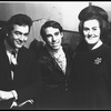 New York City Ballet dancer Anthony Blum (C) is visited backstage by Joan Sutherland and her husband, conductor Richard Bonynge (New York)