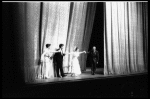 New York City Ballet production of "Dim Lustre"; Edward Villella and Patricia McBride take a bow in front of the curtain with costumer Beni Montressor and Antony Tudor, choreography by Antony Tudor (New York)