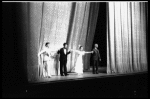 New York City Ballet production of "Dim Lustre"; Edward Villella and Patricia McBride take a bow in front of the curtain with costumer Beni Montressor and Antony Tudor, choreography by Antony Tudor (New York)