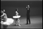 New York City Ballet production of "Symphony in C"; Mimi Paul and George Balanchine rehearse before performance, choreography by George Balanchine (New York)