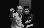 New York City Ballet production of "Swan Lake", George Balanchine discusses costumes with (Barbara) Karinska, choreography by George Balanchine (New York)