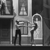 New York City Ballet production of "Harlequinade" George Balanchine rehearses with Patricia McBride and Edward Villella in rehearsal clothes, choreography by George Balanchine (New York)