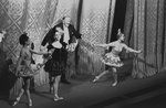New York City Ballet production of "La Guirlande de Campra" Conductor Robert Irving takes a bow with Melissa Hayden, Mimi Paul and Violette Verdy, choreography by John Taras (New York)