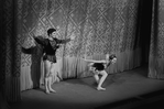 New York City Ballet production of "Jewels" ("Rubies") with Edward Villella and Patricia McBride taking a bow in front of curtain, choreography by George Balanchine (New York)