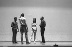 New York City Ballet production of "Metastaseis and Pithoprakta" George Balanchine talks with Arthur Mitchell and Suzanne Farrell at dress rehearsal, choreography by George Balanchine (New York)