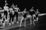 New York City Ballet production of "Agon" with Allegra Kent and Kay Mazzo in front, behind them are Arthur Mitchell and Paul Mejia, choreography by George Balanchine (New York)