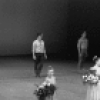 New York City Ballet production of "Dances at a Gathering" with Violette Verdy, Patricia McBride, Allegra Kent and Kay Mazzo bowing with flowers, choreography by Jerome Robbins (New York)