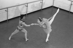 New York City Ballet production of "Theme and variations" with Gelsey Kirkland and Edward Villella in costume in rehearsal room, choreography by George Balanchine (New York)