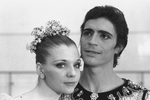 New York City Ballet production of "Theme and variations" close-up of Gelsey Kirkland and Edward Villella in costume, choreography by George Balanchine (New York)