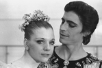 New York City Ballet production of "Theme and variations" close-up of Gelsey Kirkland and Edward Villella in costume, choreography by George Balanchine (New York)