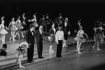 New York City Ballet production of "The Goldberg Variations", Jerome Robbins bows with pianist Gordon Boelzner and costume designer Joe Eula and dancers, choreography by Jerome Robbins (New York)
