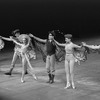 New York City Ballet production of "The Concert" Jerome Robbins, pianist Jerry Zimmerman, Sara Leland, Bettijane Sills take a bow in front of curtain, choreography by Jerome Robbins (New York)