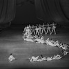 New York City Ballet production of "Circus Polka" with students from the School of American Ballet in position to spell I. S. (Igor Stravinsky), choreography by Jerome Robbins (New York)