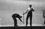 New York City Ballet production of "Pulcinella" with George Balanchine and Jerome Robbins (left) rehearsing as beggars, choreography by George Balanchine and Jerome Robbins (New York)