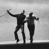 New York City Ballet production of "Pulcinella" with George Balanchine and Jerome Robbins (left) rehearsing as beggars, choreography by George Balanchine and Jerome Robbins (New York)