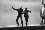 New York City Ballet production of "Pulcinella" with George Balanchine and Jerome Robbins (left) rehearsing as beggars, choreography by George Balanchine and Jerome Robbins (New York)