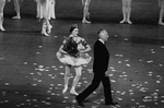 New York City Ballet production of "Cortege Hongrois" with Melissa Hayden with flowers presented by George Balanchine (shown walking away), this performance marked her retirement, choreography by George Balanchine (New York)