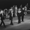 New York City Ballet production of "Dybbuk", Rouben Ter-Arutunian (designer), Leonard Bernstein (conductor), Patricia Zipprodt (costume design) and Jerome Robbins take a bow together, choreography by Jerome Robbins (New York)