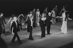 New York City Ballet production of "Dybbuk", Rouben Ter-Arutunian (designer), Leonard Bernstein (conductor), Patricia Zipprodt (costume design) and Jerome Robbins take a bow together, choreography by Jerome Robbins (New York)