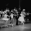 New York City Ballet production of "Mother Goose" Jerome Robbins takes a bow with cast (Deborah Koolish, Richard Hoskinson, Muriel Aasen, Daniel Duell, Robbins, Delia Peters), choreography by Jerome Robbins (New York)