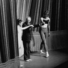 New York City Ballet production of "Kammermusik No. 2", George Balanchine takes a bow in front of curtain with Colleen Neary and Adam Luders, choreography by Geroge Balanchine (New York)