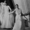 New York City Ballet production of "Vienna Waltzes" with Karin von Aroldingen, Suzanne Farrell, George Balanchine and Patricia McBride taking a bow in front of curtain, choreography by George Balanchine (New York)