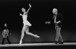New York City Ballet production of "Apollo"; George Balanchine rehearses with Stephanie Saland (Jerome Robbins crossing in back), choreography by George Balanchine (New York)